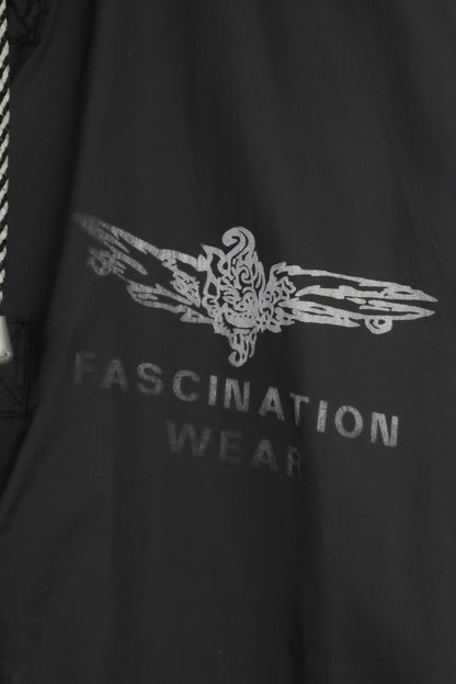 Fascination Women 36 38 XL Jacket Black  Hood Nylon Waterproof Full Zipper Vintage Top