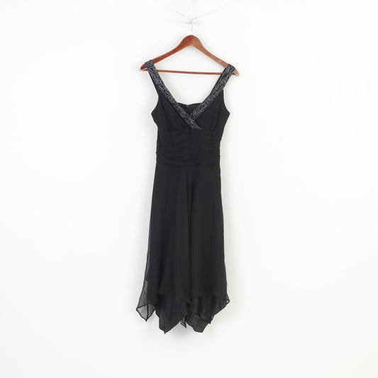 Donna Ricco New York Women 6 XS Midi Dress Black Sleeveless Silk Sequins 