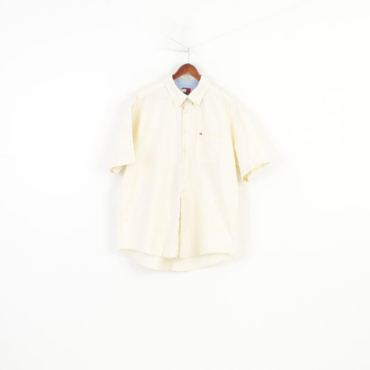 Tommy Hilfiger Men XL Casual Shirt Yellow Short Sleeve Classic Cotton Top