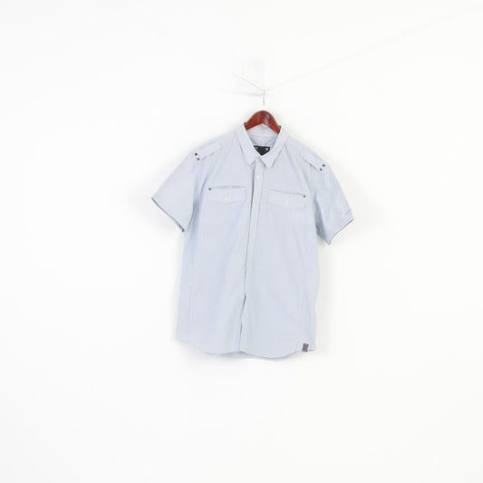 G-Star Raw Men XXL (XL) Casual Shirt Blue Cotton Pocket Striped Short Sleeve Top