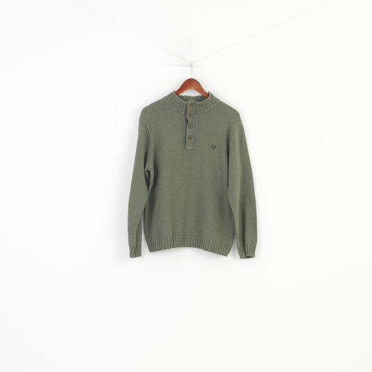 Chaps Men M Jumper Green Cotton Bottoms Collar Sweater Vintage Top