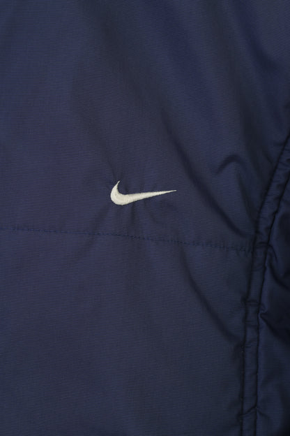 Nike Women M Jacket Navy Full Zipper Sport Padded Vintage Collar Top
