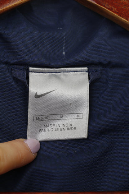 Nike Women M Jacket Navy Full Zipper Sport Padded Vintage Collar Top