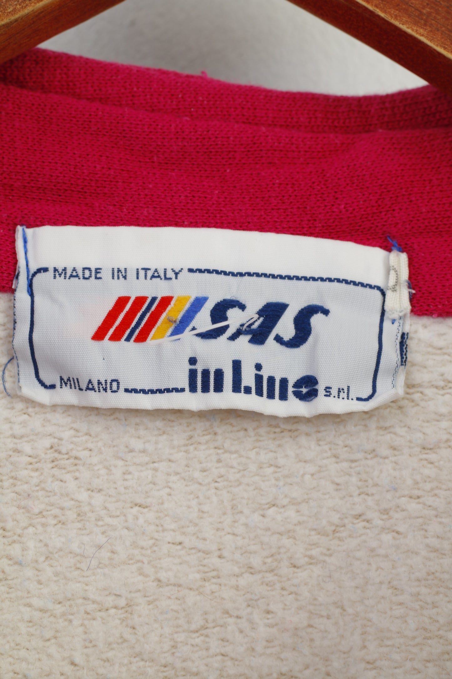 SAS Women M Sweatshirt  Zip Neck Beige Cotton Italy Sportswear Collar Oversize Vintage Top