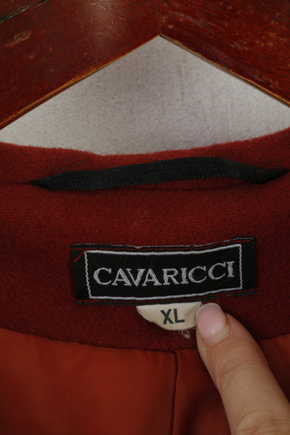 Cavaricci Women XL Coat Ginger Wool Cashmere Blend Hooded Single Breasted Top