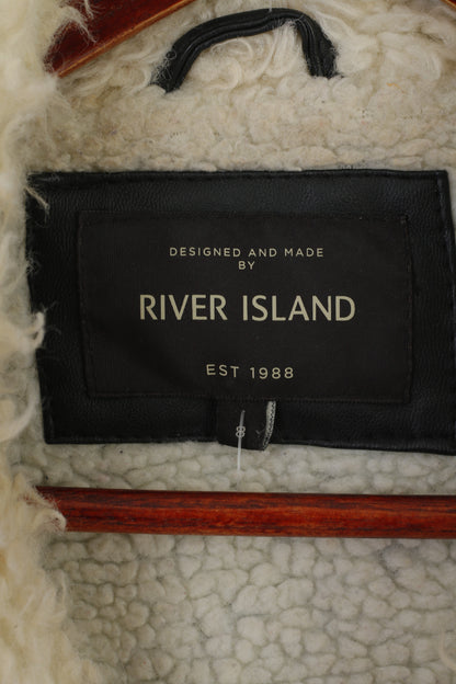 River Island Women 8 34 XS Jacket Black Biker Padded Ramones Full Zipper Top
