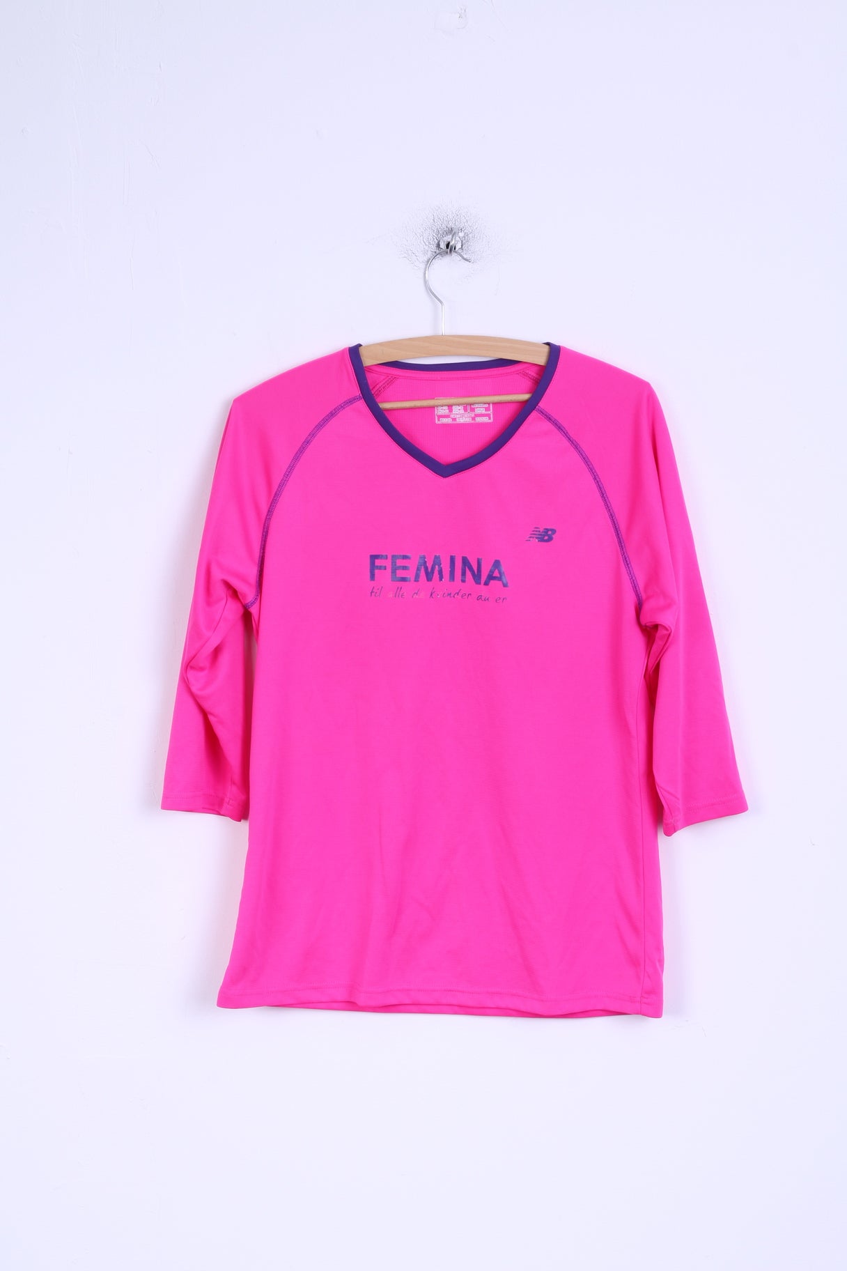 New Balance Womens L Shirt Pink Neon Run V Neck Top Sportswear