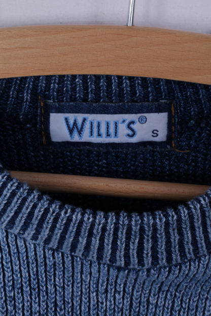 Willi's Mens S Jumper Blue Indigo Sailings Cotton Jeans Inserts Crew Neck Sweatshirt