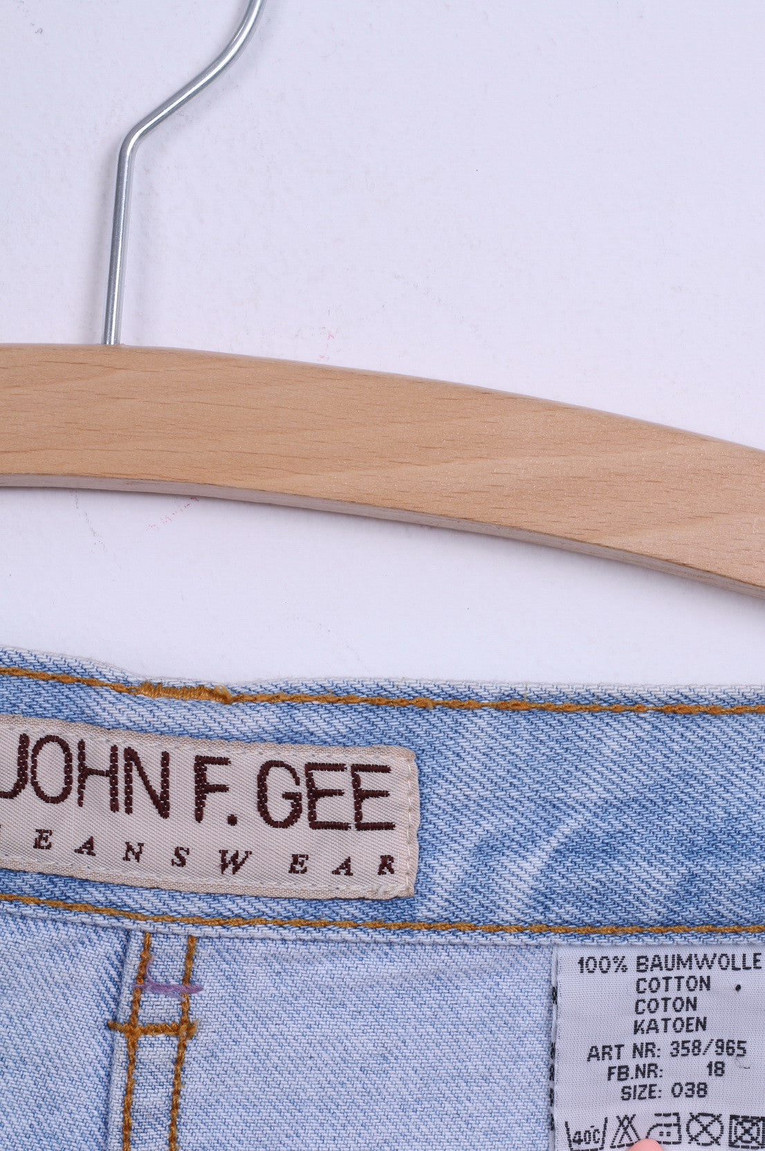 JOHN F.GEE Womens 38 Trousers Jeans Light Blue High Waist Denim Retro Cotton