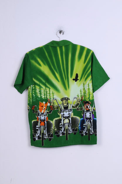 All Things Boys 10 Age Casual Shirt Green Graphic Dogs Motor Short Sleeve