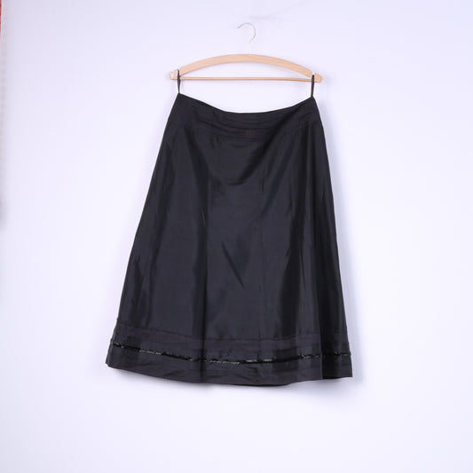 Taifun Collection Women 14 40 M Midi Skirt Black Silk Flared Shiny