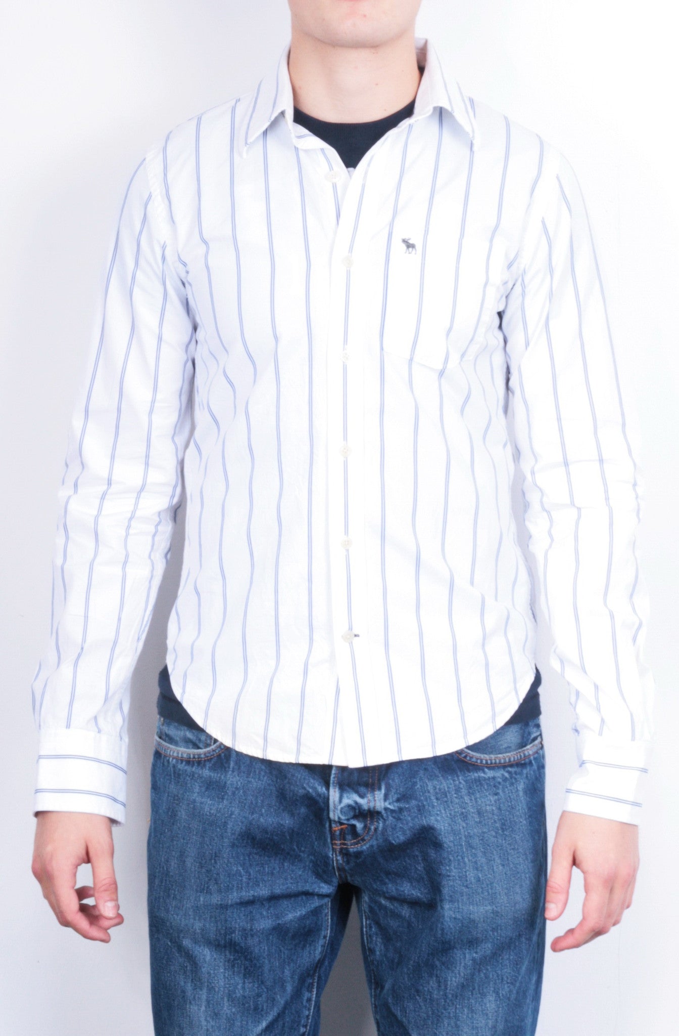 Abercrombie & Fitch Mens S Casual Shirt White Cotton Striped Muscle - RetrospectClothes