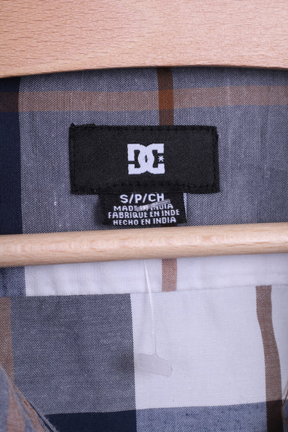 DC Mens S Casual Shirt Short Sleeve Check Navy Top - RetrospectClothes