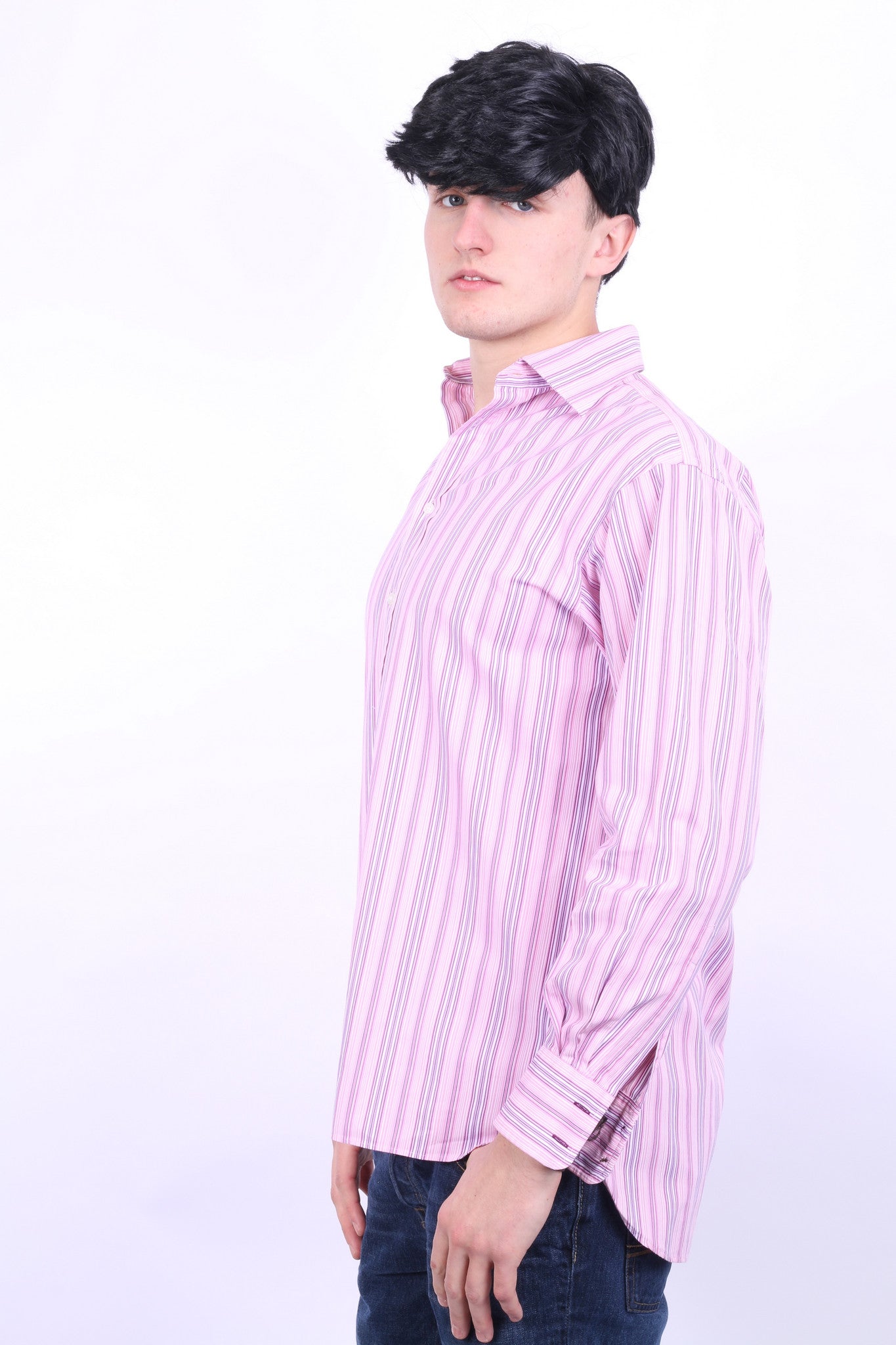 Thomas Pink Jermyn Street Mens 15 33.5 M Casual Shirt Pink Striped Cotton - RetrospectClothes