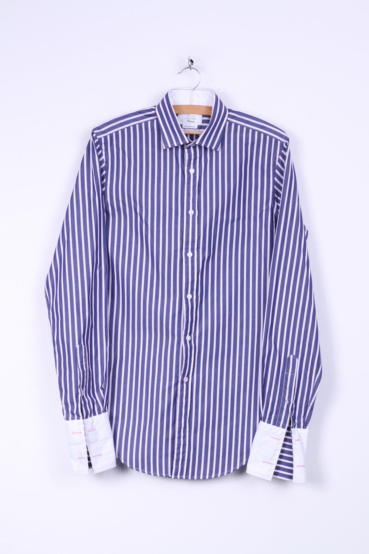 T.M. Lewin Mens 36 15.5 S Formal Shirt Blue Striped Cotton Fully