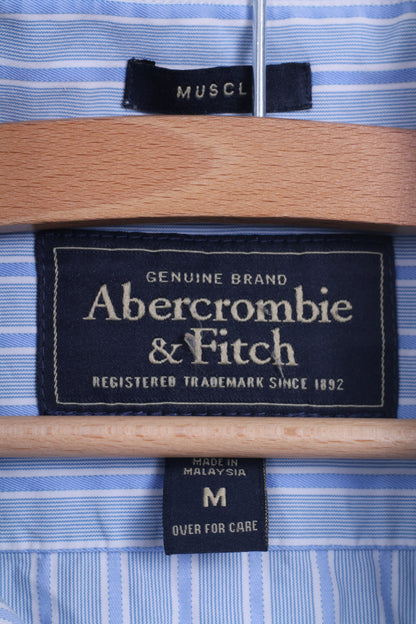 Abercrombie & Fitch Mens M Casual Shirt Blue Striped Cotton Long Sleeve Muscle
