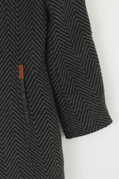 Khujo Women L (M) Coat Gray Striped Vintage Inspired Keitlin Full Zipper Top