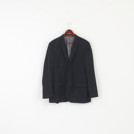 H&M Men 42 52 Blazer Black Wool Vanalba Super 110 Slim Single Breasted Jacket