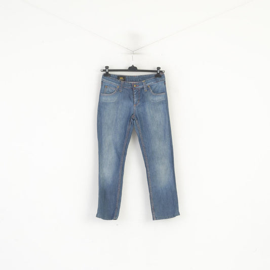 Lee Women 28 Jeans Trousers Blue Denim Cotton Straight Cropped Vintage Pants