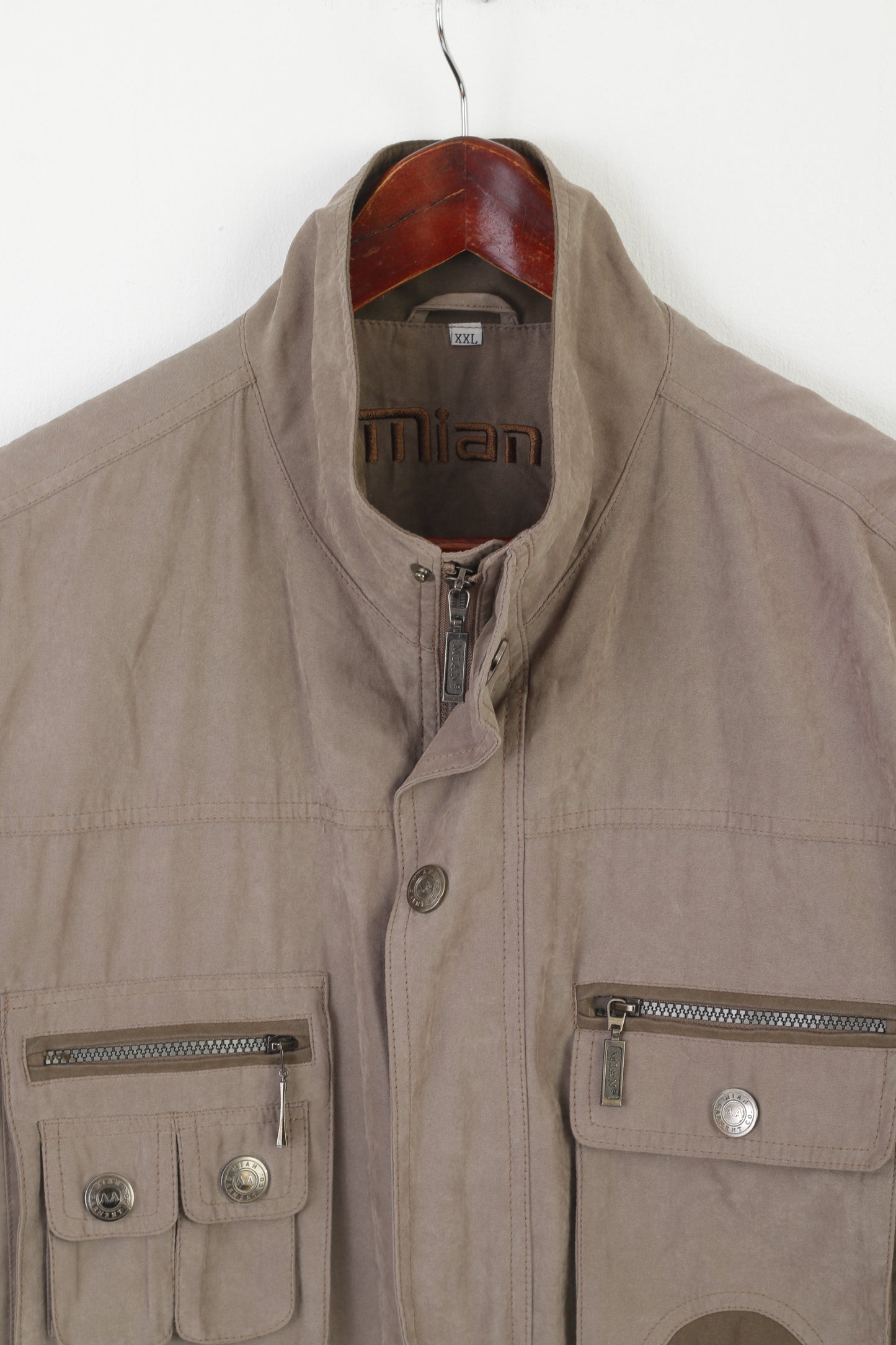 Mian Men XXL Waistcoat Khaki Hunting Fishing Outdoor Zip Up Multi Pockets Vest