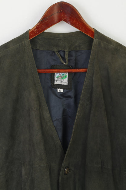 Camp Jeans by Giovanni Molino Men 54 L Waistcoat Green Leather Ziegenvelour Vtg Vest