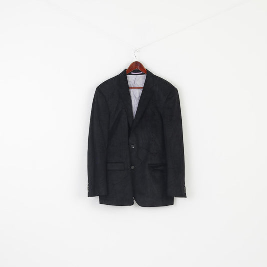 Roy Robson Men 54 44 Blazer Black Shiny Striped Single Breasted Vintage Jacket