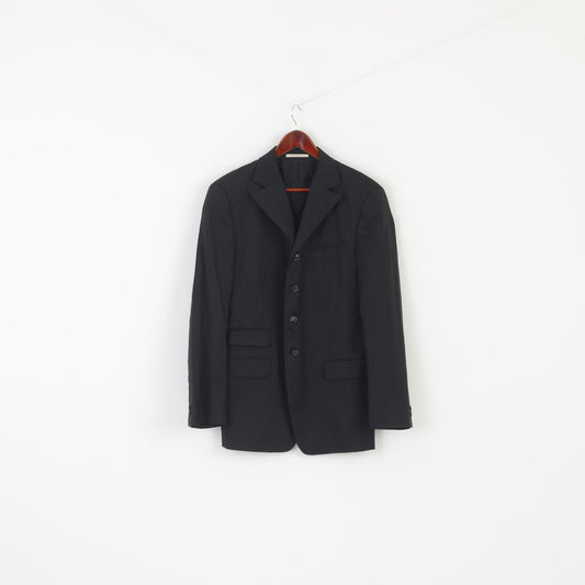 Vestium Officina Men 38 48 Blazer Black Wool Striped Made in Italy Single Breasted Jacket
