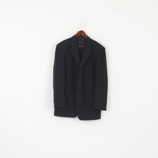 Pierre Cardin Men 40 Blazer Black Wool Shoulder Pads Single Breasted Jacket