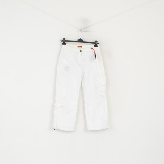 New Pierre Cardin Women 38 M Capri Trousers White Cinfy Cotton Linen Cropped Pants