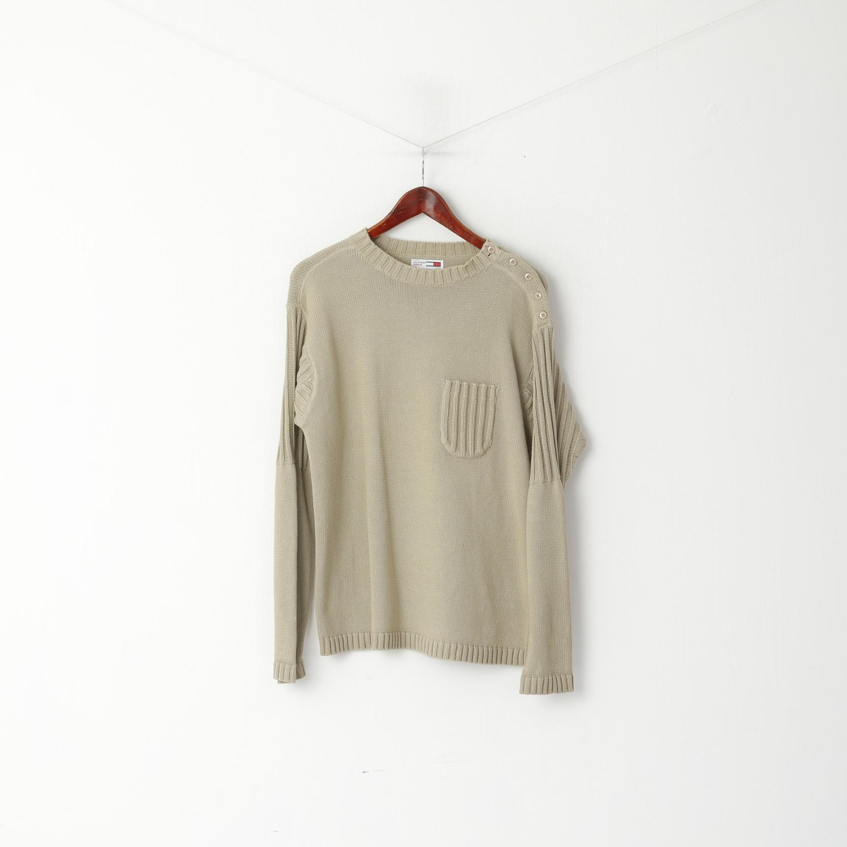 Tommy Hilfiger Denim Men S Jumper Beige CottonCrew Neck Classic Sweate