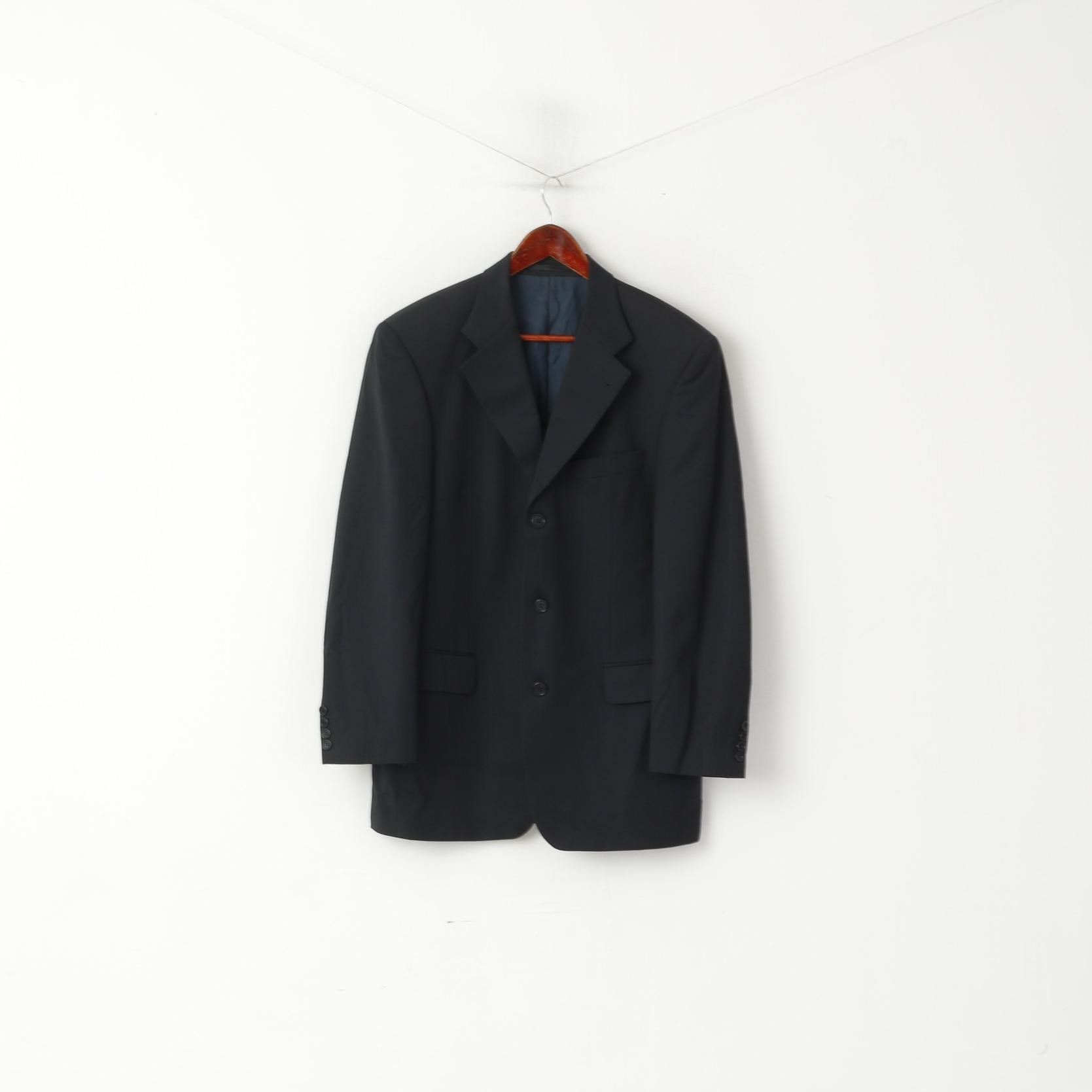 Hugo Boss Men 50 40 Blazer Navy Wool Vintage Super 100 Single Breasted