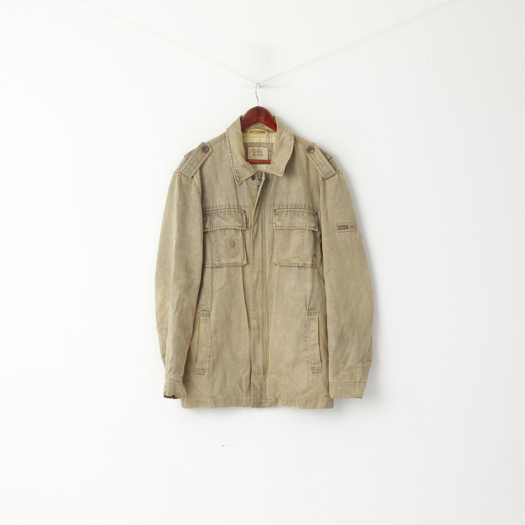 Camel Active Men 102 L Jacket Beige Cotton Full Zipper Pockets Wind Tr