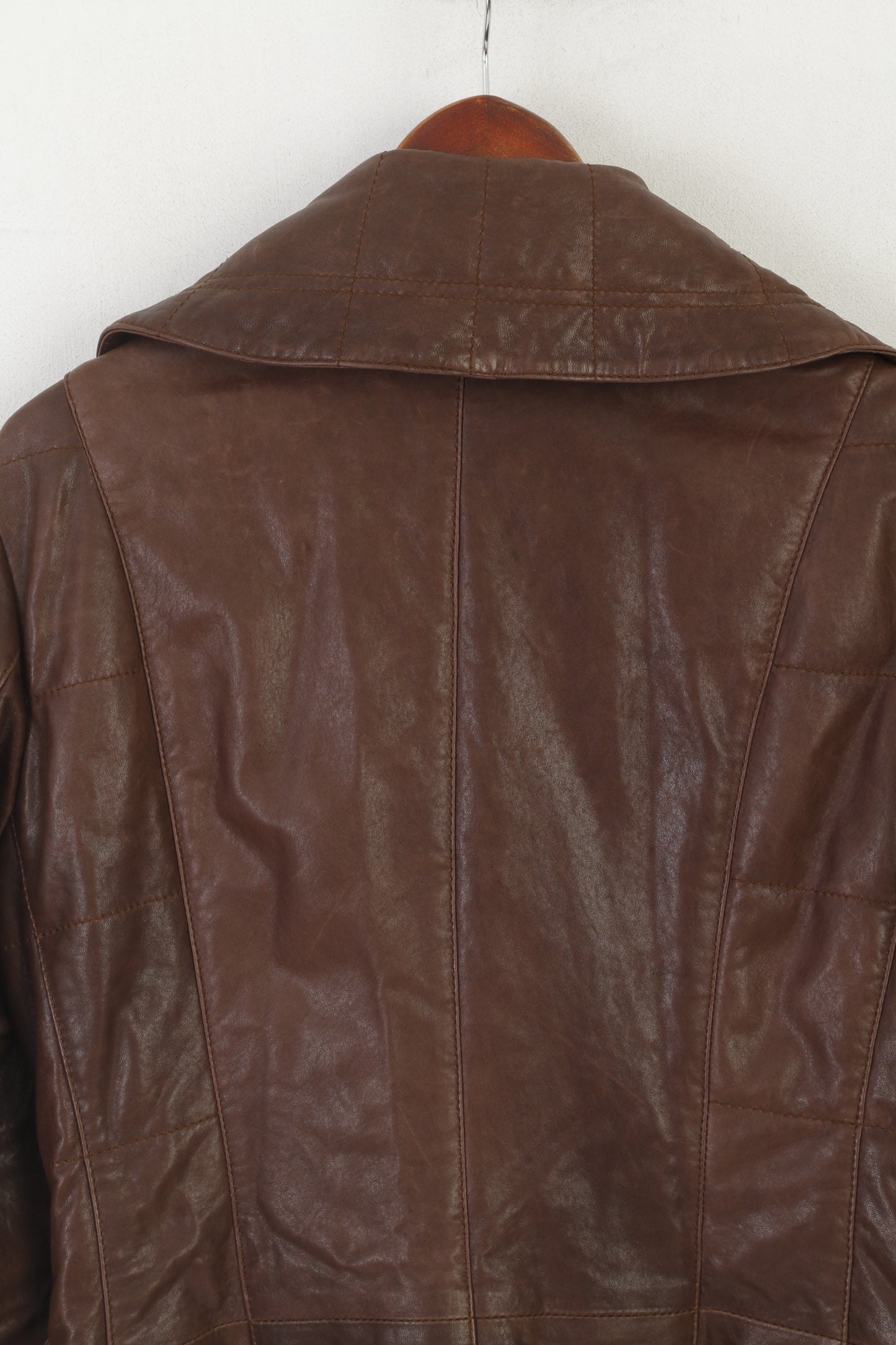 Madeleine Women 10 36 S Jacket Brown Leather Full Zipper Classic Lined Biker Top