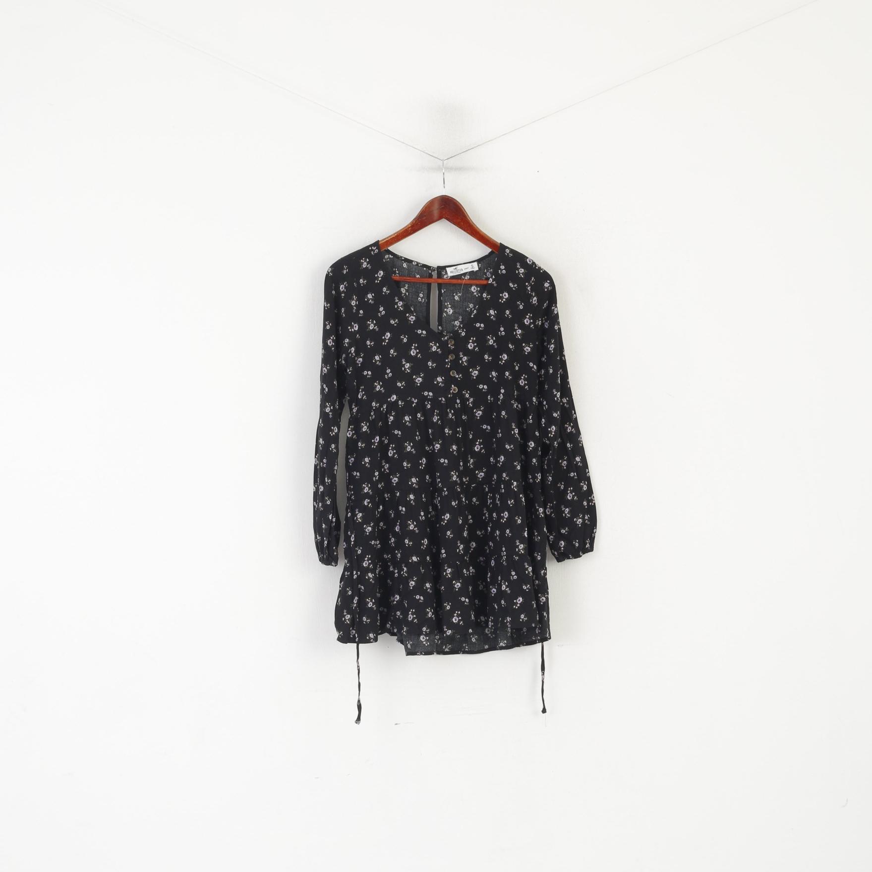 Hollister Women S Mini Dress Black Viscose Floral Short Summer Long Sl –  Retrospect Clothes