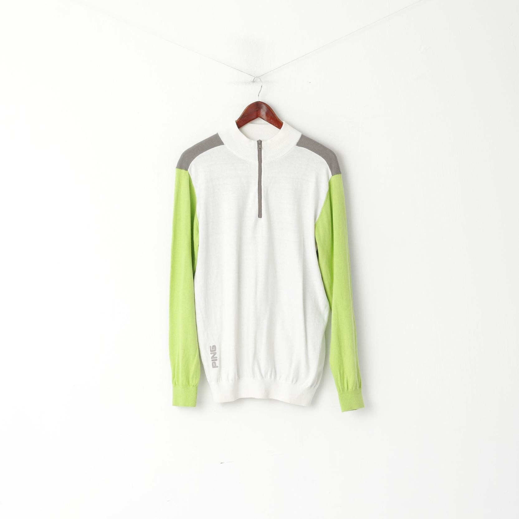 Ping Collection Men M Jumper Cream Cotton Wool Blend Zip Neck Golf Swe