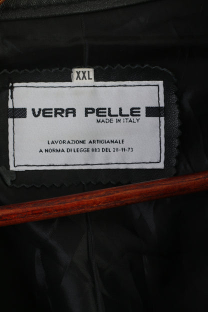 Vera Pelle Women XXL (L/XL) Jacket Black Soft Leather Made in Italy Zip Up Biker Top