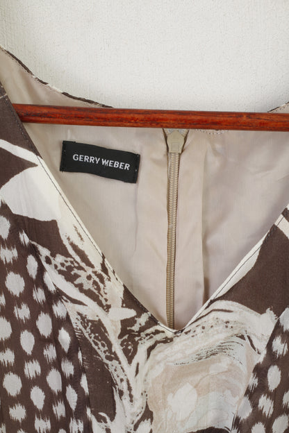 Gerry Weber Women 20 46 Dress Brown 100% Silk Multi Printed V Neck Elegant