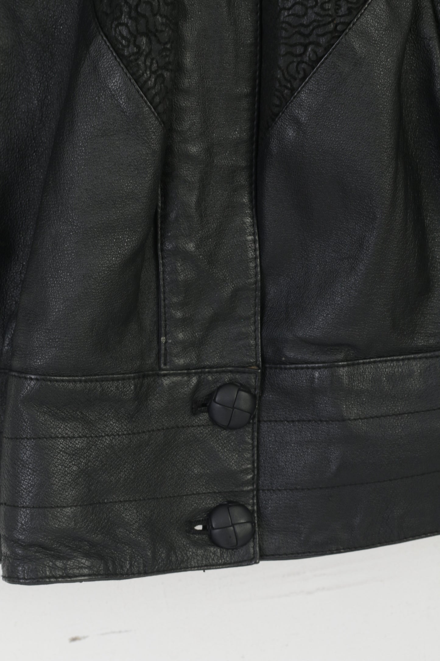 Vintage Women XL Jacket Black Leather Bat Bomber Shoulder Pads Retro Top