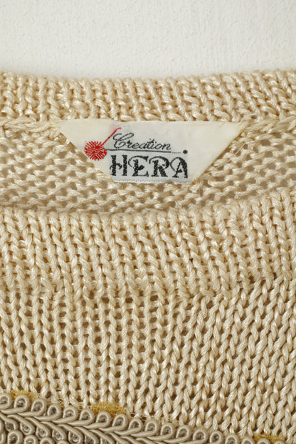 Creation Hera Women M Sweater Jumper Biege Multi Detailed Boho Vintage Jumper