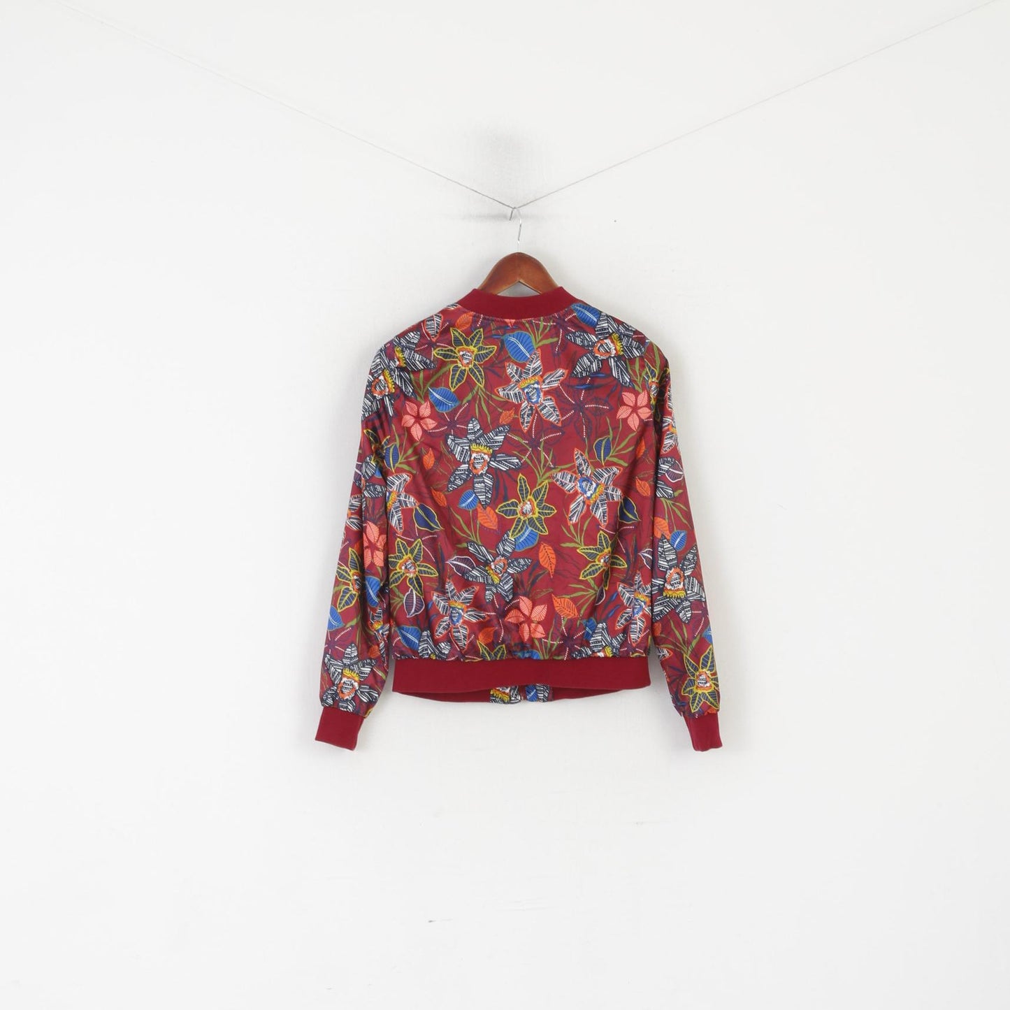 Colours of the world Women 14 42 M Bomber Jacket Maroon Floral Lightweight Top