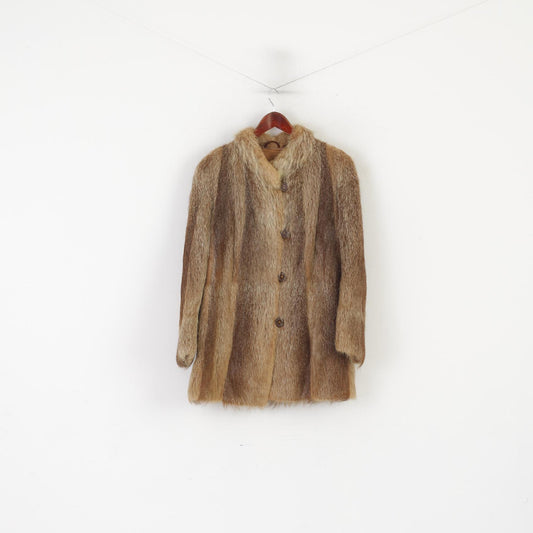 Vintage Women M Jacket Brown Real Fur Boho Single Breasted Coat