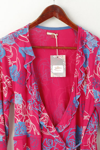 New Joe Browns Women 16 42 XL Dress Pink Blue Floral Viscose Midi 2/3 Sleeve