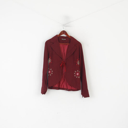 Bohemia Women S Blazer Maroon Embroidered Boho Tied Retro Jacket