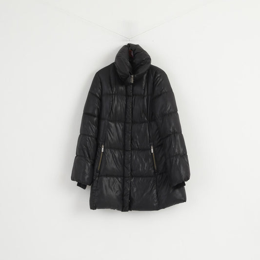365 Sunshine Women 42 Coat Black Padded Puffer Full Zipper Winter Nylon Long Jacket
