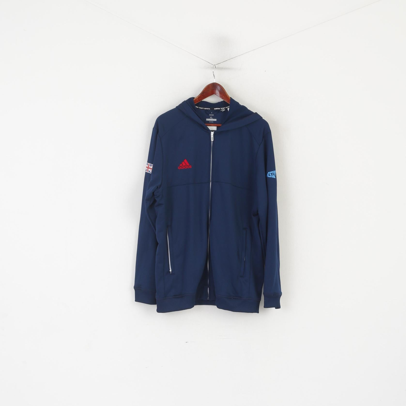 Felpa Adidas Team Men XL Navy Climalite LTA Tennis per la Gran Bretagn