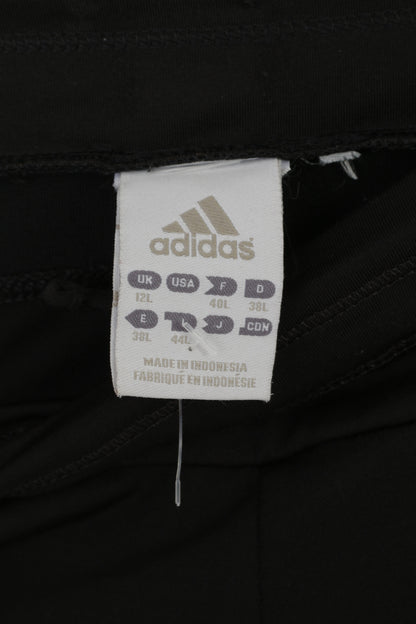 Adidas Women 12 38 Long Sweatpants Black Shiny Stretch Sportswear Trousers