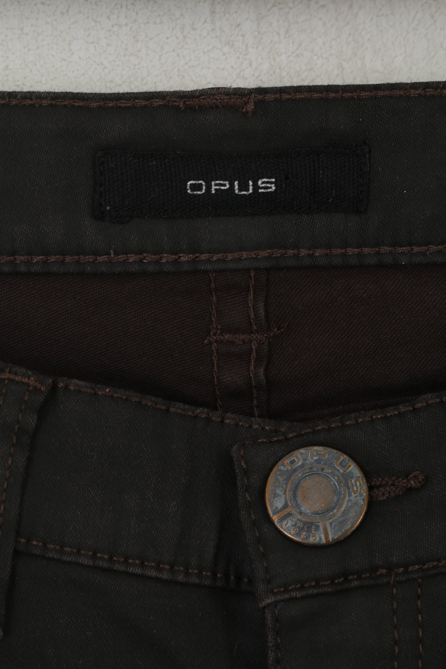 OPUS Emily Women 36 S Trousers Brown Coated Gun Metal Cotton  Pants
