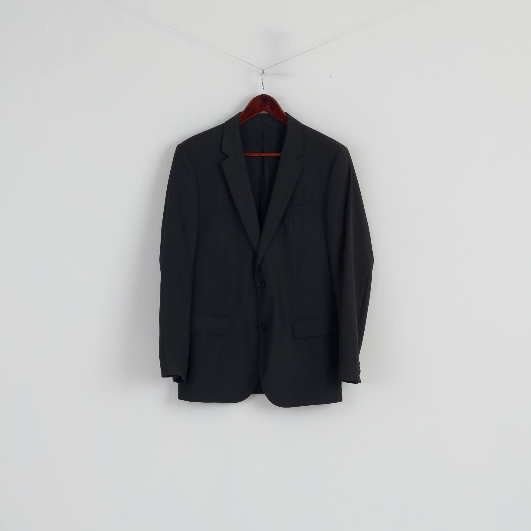 Hugo Boss Men 50 40 Blazer Grey Wool Single Breasted Super 100 Jacket