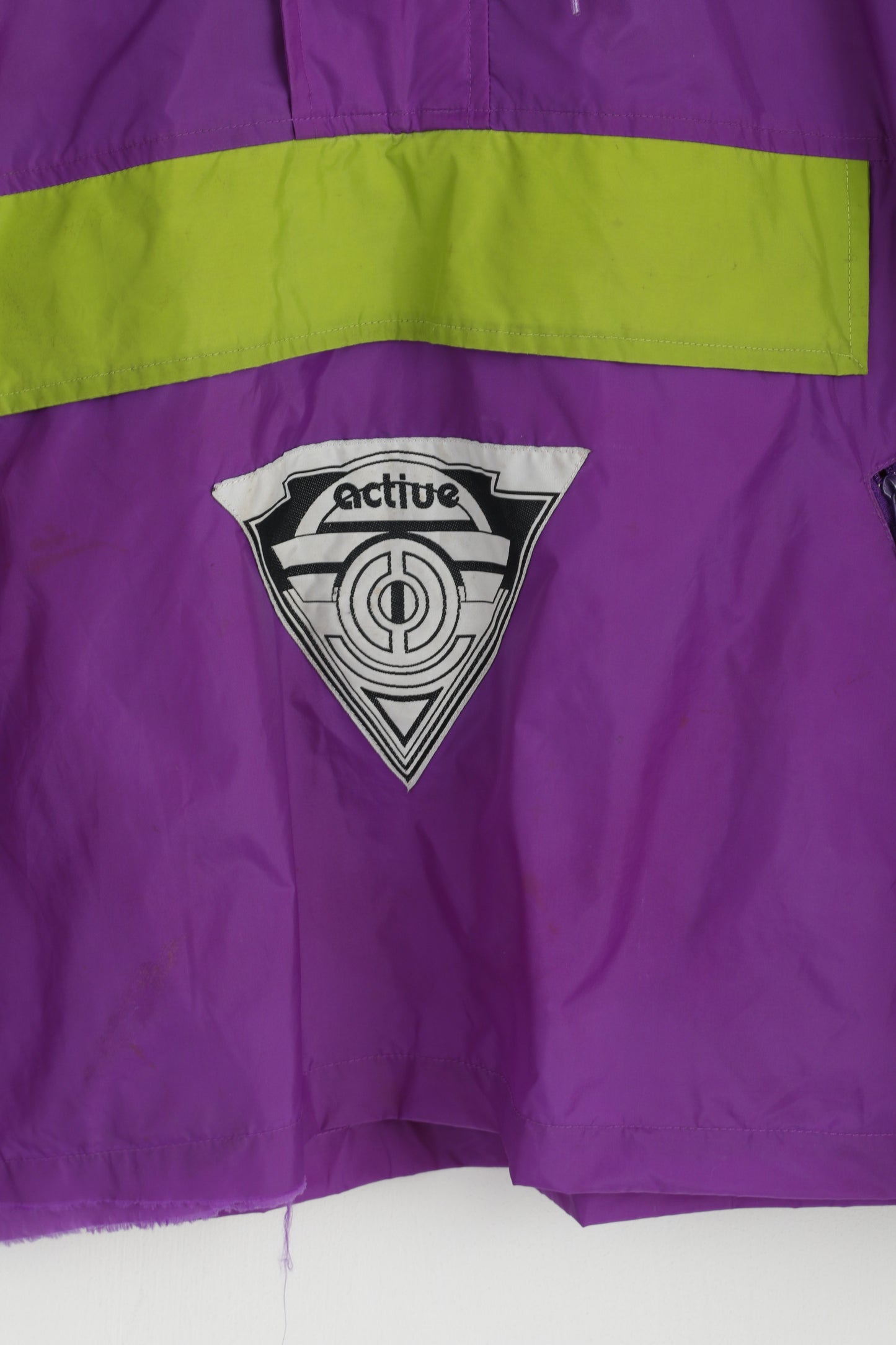 Active Men L Rain Jacket Purple Pullover Nylon Waterproof Retro Hidden Hood Top