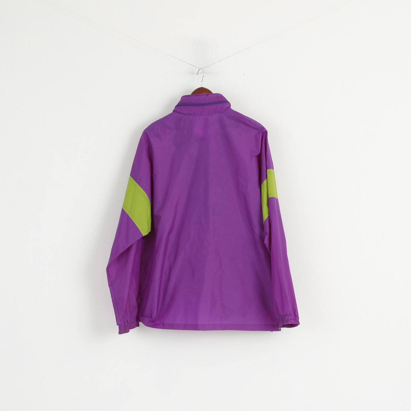 Active Men L Rain Jacket Purple Pullover Nylon Waterproof Retro Hidden Hood Top